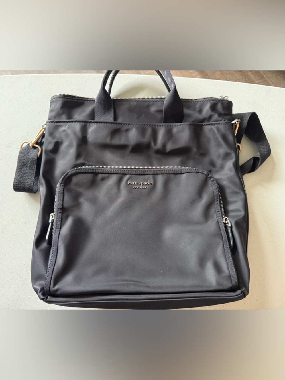 kate spade Black Nylon Laptop Tote with Front Zip Pocket; read description